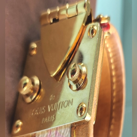 VTG LOUIS VUITTON White Monogram Multicolor 2004 Wide Gold Chunky Latch Bracelet - Picture 11 of 16